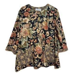Vintage 90s Tapestry Cotton Chore Coat Jacket Women‎ Sz L Floral Fruit Button Up